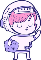 cartoon astronaut woman in bright neon color