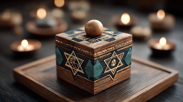 Hanukkah wooden jewish star box with ball on top and candles for sale online home decor gift idea present