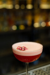 delicious cocktail, cherry and straws in bar 