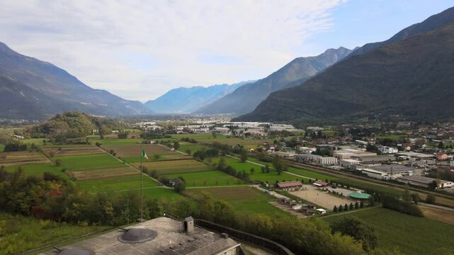 Aerial landscape World War I architecture by Colico Lake Como Italian Alps mountains Lombardy