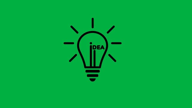 Black and white outline idea light bulb icon animation in and out to the center on green screen. 4K animated for motion graphics, idea animation, business, template, overlay, and video editing.