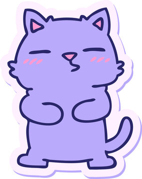 Naklejki sticker of a quirky hand drawn cartoon cat in bright neon color