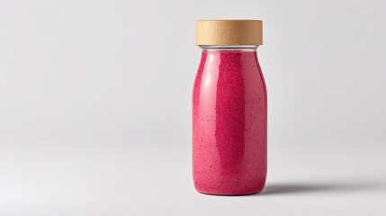 Glass Bottle of Bright Pink Smoothie with Minimalist Background