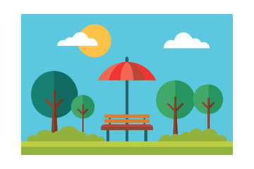 Fototapeta premium Enchanted Park Bench Under Umbrella Shaped Trees