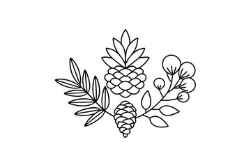 Elegant Monochrome Outline Illustration Of Holiday Plants