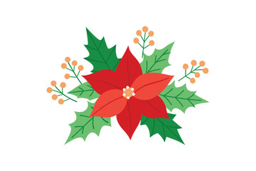 Delicate Hand Painted Poinsettias And Wintergreen Leaves