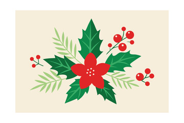 Delicate Christmas Flower And Leaf Compositions With Berries
