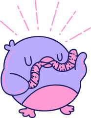 illustration of a traditional tattoo style robin with worm in bright neon color