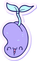 sticker of a cute cartoon seed sprouting in bright neon color