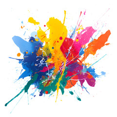 Colorful paint splatters and splashes on white background