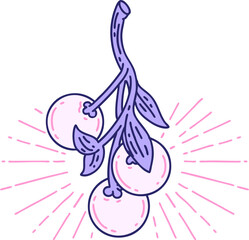 illustration of a traditional tattoo style mistletoe berries in bright neon color