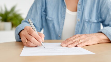 Woman is writing on a piece of paper