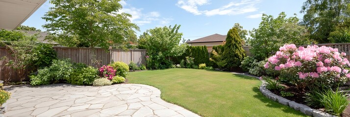 Backyard with a stone patio and a fence