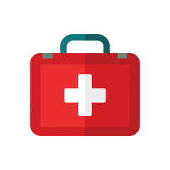 Red First Aid Kit with White Cross on White Background