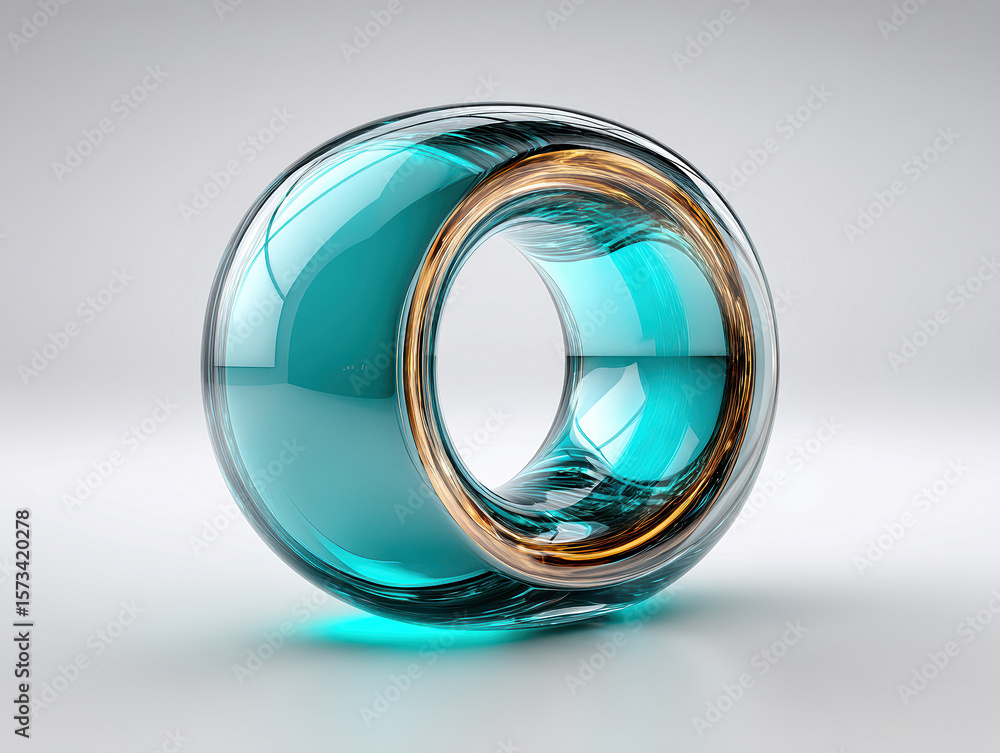 Poster a 3d number 0 sculpture in the shape of an infinite loop, crafted from reflective glass with a soft 