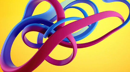 Abstract 3D digital background of curved and spiral shapes, red, orange, blue colors and smooth gradients.