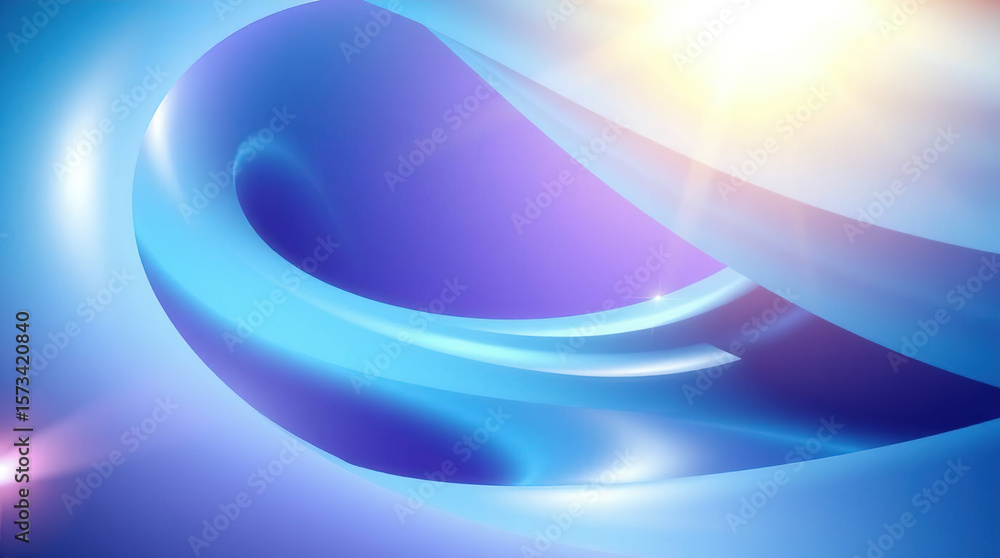 Poster abstract background with blue and purple 3d scene consisting of intertwining smooth lines and ribbon