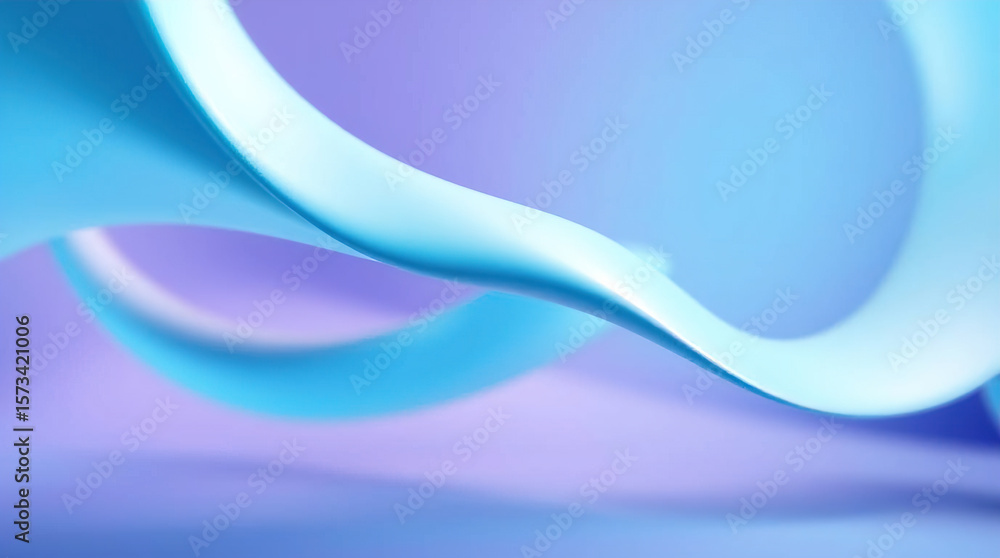 Poster abstract background with blue and purple 3d scene consisting of intertwining smooth lines and ribbon