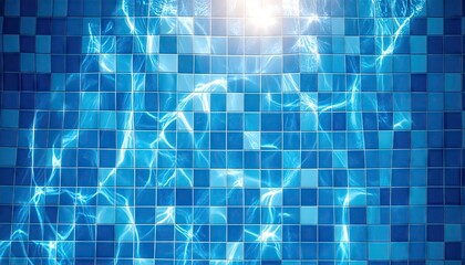 Blue pool water reflecting light