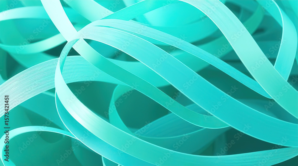 Poster blue 3d scene with abstract background consisting of intertwined, smooth lines and ribbons, abstract