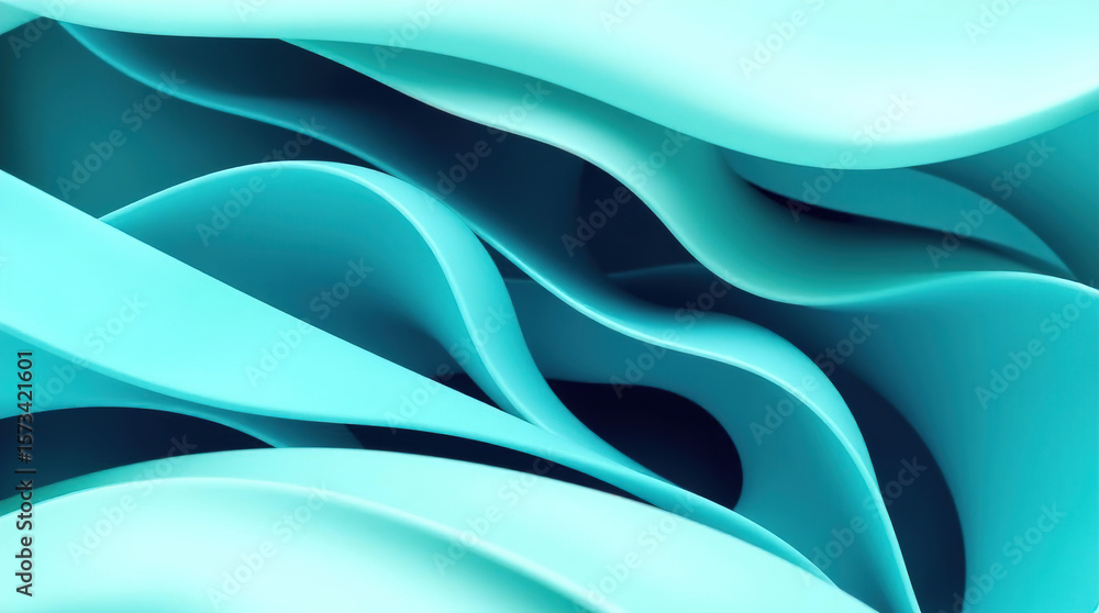 Poster blue 3d scene with abstract background consisting of intertwined, smooth lines and ribbons, abstract