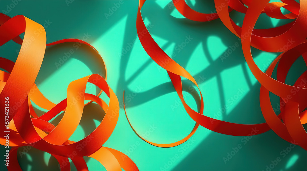 Poster blue 3d scene with abstract background consisting of intertwined, smooth lines and ribbons, abstract