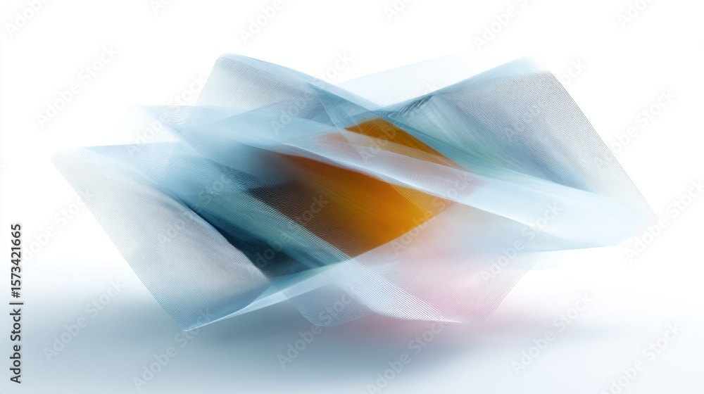 Poster overlapping transparent layers forming an abstract diagram, isolated on a pure white background. str