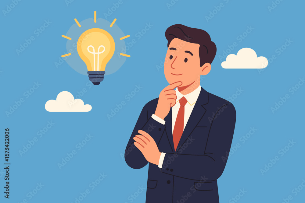 Aufkleber innovation and creativity for business success. businessman thinking about an idea or solution to so