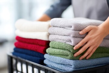 Neatly folded colorful towels