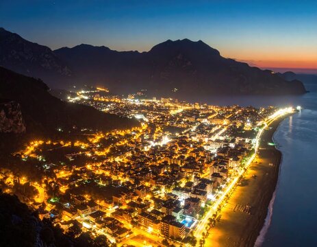 Coastal city at twilight