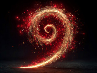 Detailed spiral firework number 9 with red and gold explosion, night sky backdrop, intricate spiral made of dense red sparks, contrasting yellow sparks, realistic digital art style - AI-Generated