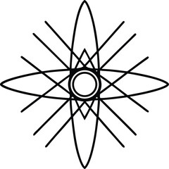 Abstract Black and White Geometric Emblem Central Circle Elliptical Lines Symmetrical Starburst Pattern Graphic Design Element