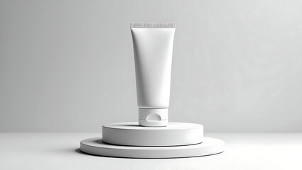 Blank White Cosmetic Tube on Minimalist Display Stand: Clean, Modern Product Mockup