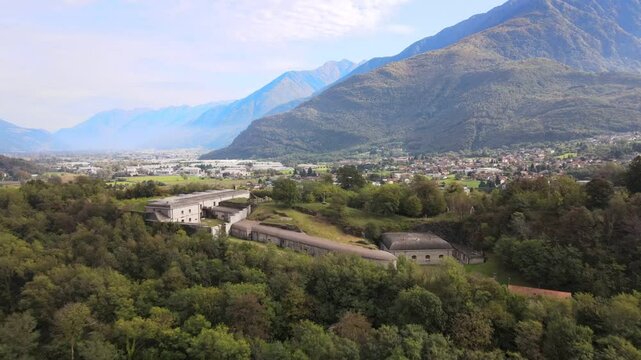 Aerial landscape World War I architecture by Colico Lake Como Italian Alps mountains Lombardy