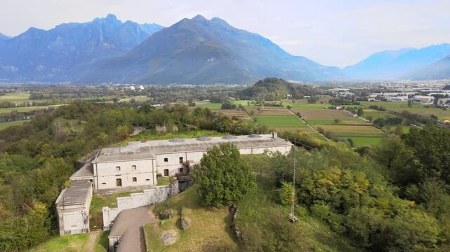 Aerial landscape World War I architecture by Colico Lake Como Italian Alps mountains Lombardy