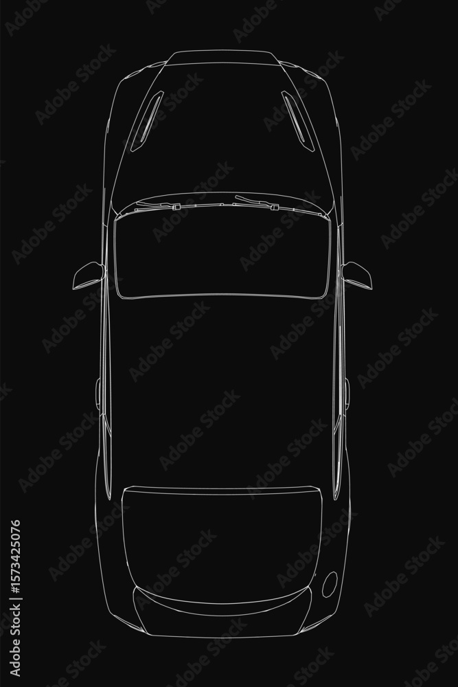 Aufkleber black car contour in clean outline style, isolated on dark background. minimalist vector illustratio