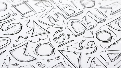 A hand-drawn illustration of intricate lines and patterns in black ink on white paper. The lines form abstract geometric shapes, spirals and random scribbles,