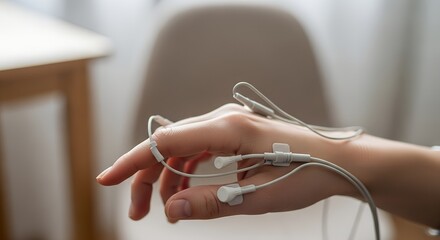 Hand with medical equipment for monitoring in a healthcare setting  