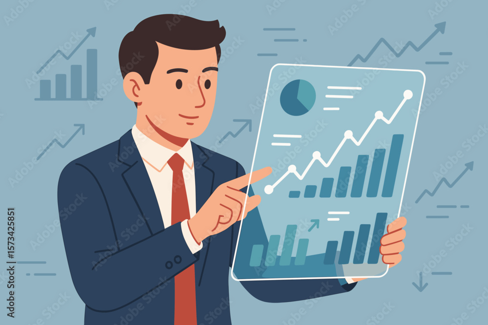 Aufkleber businessman using virtual screen for stock market data analysis. financial technology concept. trade