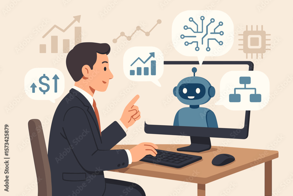 Aufkleber businessman using ai chatbot for business strategy, investment planning, big data analysis. financia