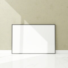 Horizontal frame mockup on the floor. 3D rendering, interior design, 3D illustration