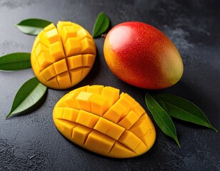 Fototapeta premium Mango cubes on dark surface