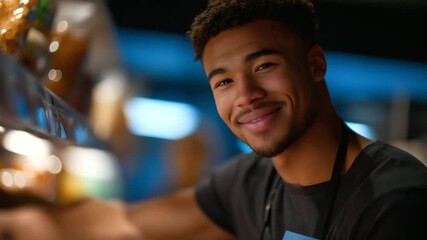 Staff member assisting customer with product discount in store