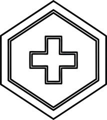 Obraz premium Black and White Graphic of a Medical Cross Symbol within a Double Lined Octagon Geometric Shape a Bold Monochrome Icon Design