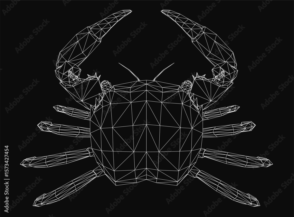 Poster a low polygonal crab stands out against a black background with sharp geometric shapes and clean lin
