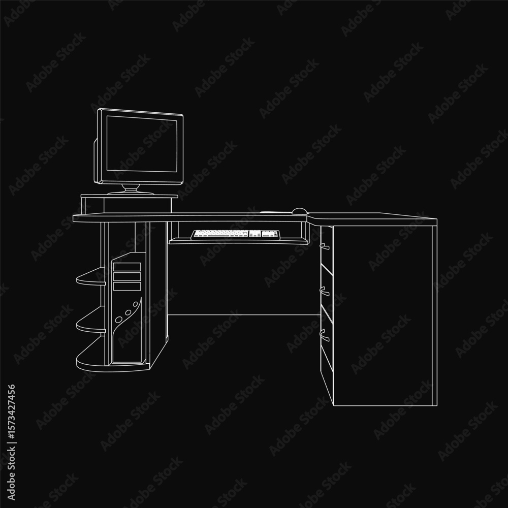 Poster a retro computer setup features a monitor, keyboard, and cpu placed neatly on a wooden table against