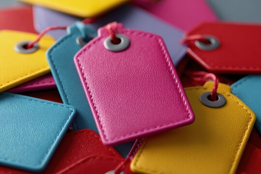 Abstract background of colorful luggage tags, symbolizing global travel. Adventure, diverse.