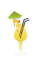 Tropical Yellow Cocktail with Pineapple, Cherry, and Umbrella – Vector