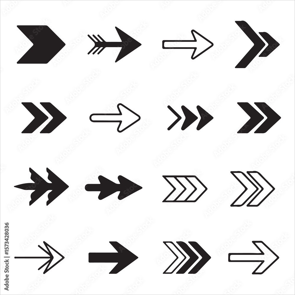 Fototapete assorted arrow illustrations depicting direction and movement for graphics or user interface design 