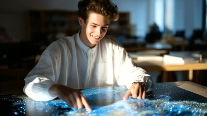 Student presenting atom model in classroom - Powered by Adobe